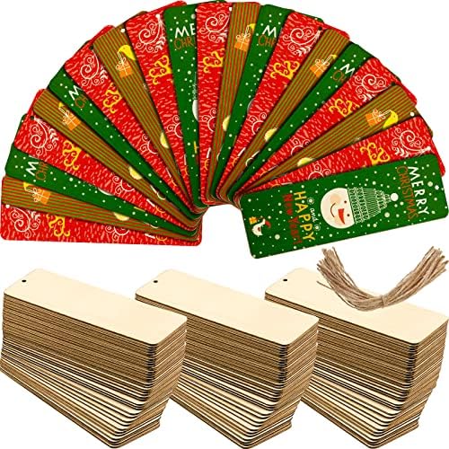 Zonon 100 Pieces Large Size Wood Blank Bookmarks DIY Wooden Craft Unfinished Hanging Tags Rectangle Blank Bookmark Ornaments with Holes and Ropes for Wedding Graduation Party Decor by Zonon