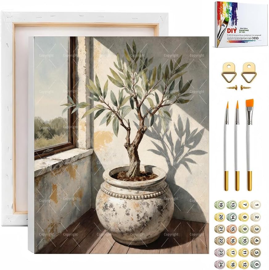 Sceorixa Botanical Paint By Numbers Kit for Adults - DIY Olive Tree By Window Painting On Canvas, Acrylic Paint Set, Suitable for Beginners, Wall Decor Art for Home Decoration Or Gifts(8X12IN Framed) by Unknown