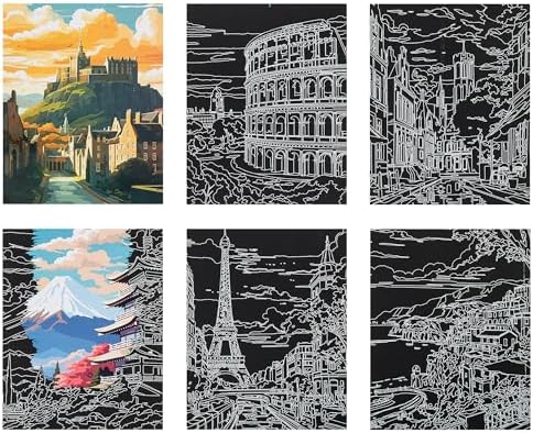 Brea Reese Scratch Art Paper Pad - 6 Global Iconic Views Metallic Art Kit - Image 4