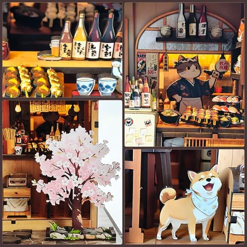 DIY Book Nook Kit, 3D Wooden Puzzle Miniature House Kit Adult, Japan Sakura - Image 3