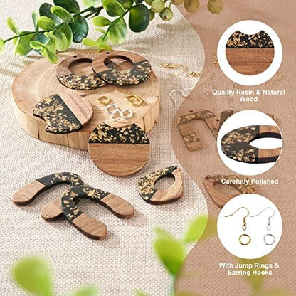 FASHEWELRY 10Pcs Resin Wood Earrings Charms Teardrop Flat Round Wooden Earring Blanks Wooden Earring Findings for Earrings Making Kits with 60Pcs Earring Hooks & Jump Rings - Image 5