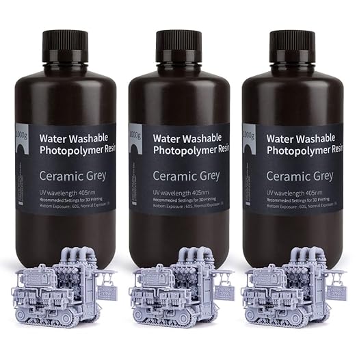 ELEGOO Water Washable 3D Printer Resin LCD UV-Curing Resin 405nm Standard Photopolymer Resin for Mars Saturn Jupiter MSLA DLP LCD 3D Printing,3000Gram Ceramic Grey