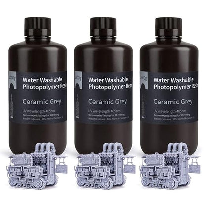 ELEGOO Water Washable 3D Printer Resin LCD UV-Curing Resin 405nm Standard Photopolymer Resin for Mars Saturn Jupiter MSLA DLP LCD 3D Printing,3000Gram Ceramic Grey