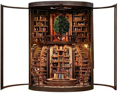 Cylinder 2-Story Book Nook Kit with Spiral Staircase, Open-Front Miniature Library, Wooden DIY Bookshelf Insert for Creative Adults & Home Décor by Unknown