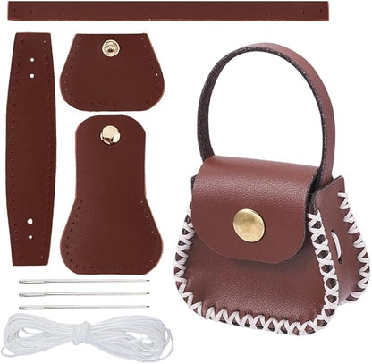 DIY Handbag Mini Coin Bag Sewing Set for Women PU Leather Purse Making Kit Handmade Small Purse Crochet Knitting Supplies for DIY Birthday Bridal Wedding Gift(Brown)