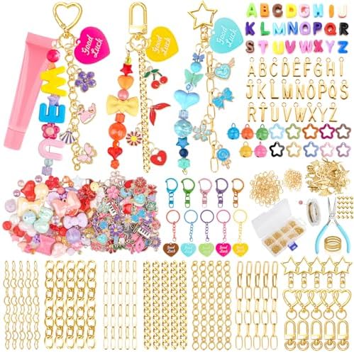Ecoofor 502 Pcs Keychain Making Kit - Includes 25 Keychain Clips, 30 Extender Chains, 162 Charms, Beading Accessories, Jewelry Pliers - DIY Bag Charms & Jewelry Craft Kit Supplies by Ecoofor
