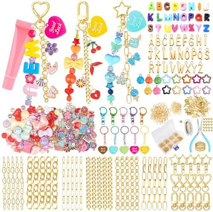Ecoofor 502 Pcs Keychain Making Kit - Includes 25 Keychain Clips, 30 Extender Chains, 162 Charms, Beading Accessories, Jewelry Pliers - DIY Bag Charms & Jewelry Craft Kit Supplies by Ecoofor