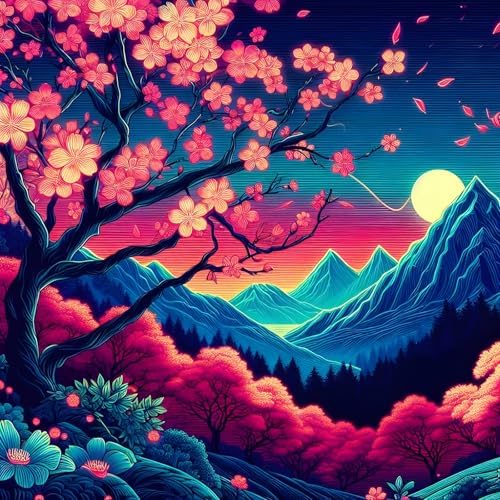 HKLIOPU Stamped Cross Stitch Kits - Mount Fuji Cherry Blossoms Embroidery Starter Kit for Adult Beginners, 11CT Needlepoint Cross-Stitch Patterns Dimensions Kit Arts and Crafts 16x16 inch by HKLIOPU