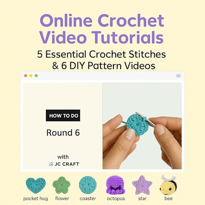 JC CRAFT Deluxe Beginner Crochet Kit – 116-Piece Set with 20 Yarns, Ergonomic Hooks, Accessories, Book for Beginners & Online Tutorial – DIY Starter Kit for Adults & Teens with Purple Bag & Case