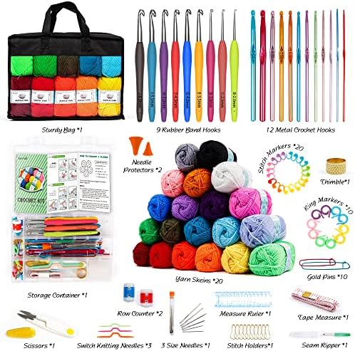 20 Large Acrylic Yarn Skeins-105 PCS Crochet Kit with Hooks Yarn Set, Premium Bundle Includes 2000 Yards Yarn Balls, Needles, Accessories, Ideal Starter Pack for Adults Beginner Professionals - Image 2