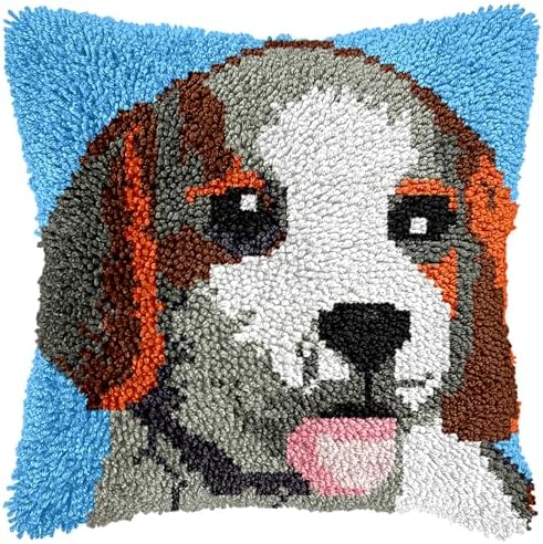 Manzapu Latch Hook Pillow Kits for Adults Beginner 17x17 inch - 43x43 cm Cute Small Shaggy Pillow Making Kits with Pre-Cut Yarn, Coded Canvas ＆ Crochet Hook Tool - Relaxing DIY Craft Gift by Manzapu