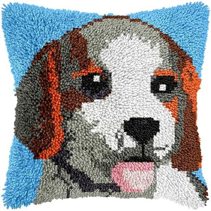 Manzapu Latch Hook Pillow Kits for Adults Beginner 17x17 inch - 43x43 cm Cute Small Shaggy Pillow Making Kits with Pre-Cut Yarn, Coded Canvas ＆ Crochet Hook Tool - Relaxing DIY Craft Gift by Manzapu
