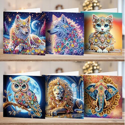 FRANDEK 6pcs Beautiful Animal DIY Diamond Art Greeting Cards for Adults - Image 2