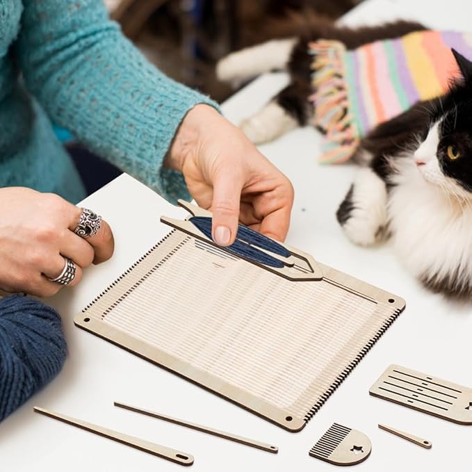 BEUNITONE 7 Pcs Wood Weaving Loom Kits for Beginners Weaving Loom Frame with Tools Bookmark Loom with Weaving Comb and Crochet Needle Knitting Crafts Loom for Adults Weaving Lovers DIY 2 Sets