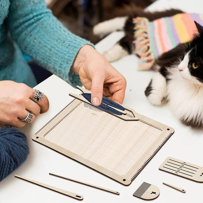 BEUNITONE 7 Pcs Wood Weaving Loom Kits for Beginners Weaving Loom Frame with Tools Bookmark Loom with Weaving Comb and Crochet Needle Knitting Crafts Loom for Adults Weaving Lovers DIY 2 Sets