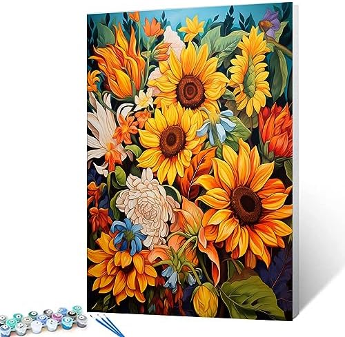 Garden Flowers Paint by Numbers for Adults and Beginner Yellow Sunflowers Picture Paintwork on Canvas Tropical Wildflower Easy to Painting with Brushes and Acrylic Pigment Home Decor Gift(16x20inch) by TUMOVO
