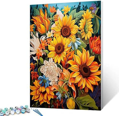 Sunflowers Oil Paintwork for Adult Kids Tropical Plants,Wildflowers Paint by Numbers on Canvas Dahlia Floral Easy to Paint with Brushes and Acrylic Pigment Room Decor 16x20inch Gift(DIY Framed) by TUMOVO