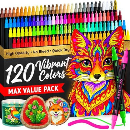 ARTISTRO Dual-Tip Acrylic Paint Marker Pens - Set of 120 by ARTISTRO