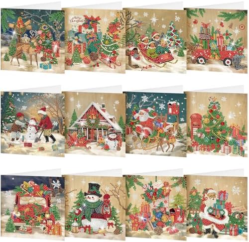 Saillong 12 Pack Vintage Christmas Diamond Art Cards with Envelopes by Saillong