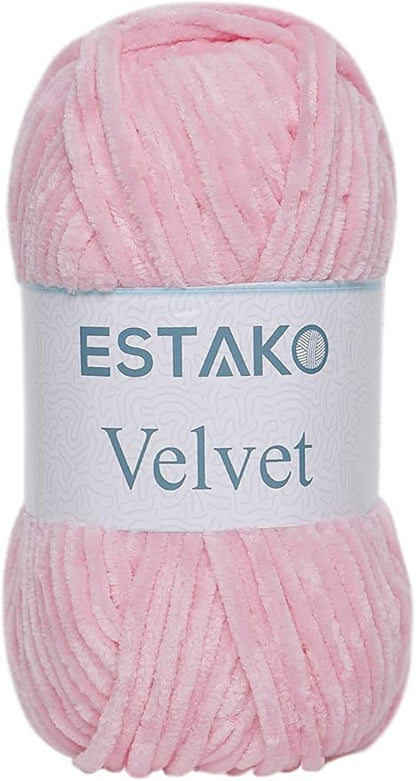 Estako Velvet Chenille Blanket amigurumi Yarn for Crocheting and Knitting Super Bulky 100 gr (132 yds) (1310 - Baby Pink)