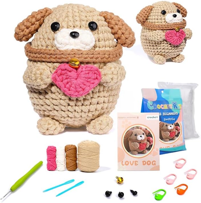 SwiftGo Crochet Kit for Beginners, Dog Crochet Animal Kits with Step-by-Step Video Tutorials, Beginner Amigurumi Crochet Starter Kit for Adults Kids, Holiday Birthday Gift by Unknown