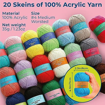 Craftwiz Learn to Crochet Kit for Beginners Adults – Complete Beginner Set with 20 Yarn Skeins, 9 Hooks, Organizer Bag & Book – Perfect Crochet Starter Kit for Adults & Teens - Image 3