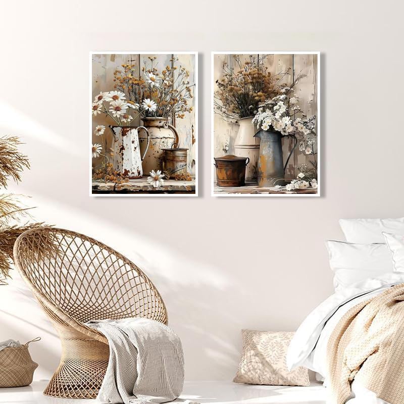 2Pack Flowers Paint by Numbers Kit for Adults Beginners, Floral in Tin Cans Adults Paint by Number Kits with framed-Wood Easel, DIY Acrylic Oil Painting by Numbers Crafts for Home Wall Decor 8X12 Inch - Image 3