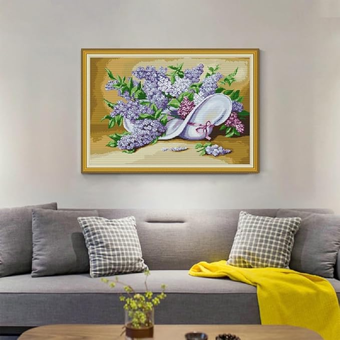 Qeerysew Cross Stitch Kits Stamped Full Range of Embroidery Starter Kits for Beginners DIY-Printed kit Lilac (Printed) 14CT24.4×17.3 inches