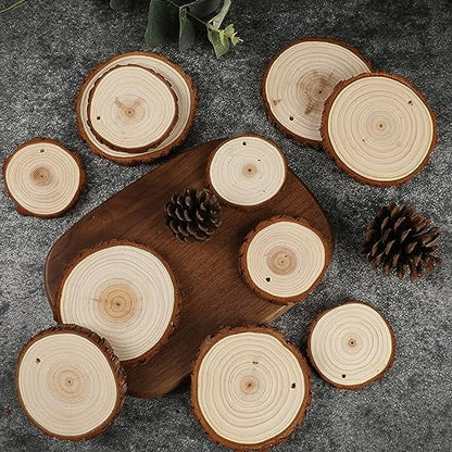 SENMUT Unfinished Wood Slices 30pcs 2.8"-3.0" Wood Circles for Crafts, Predrilled Natural Wood Rounds, Wooden Discs Perfect for DIY, Artistic Creations & Christmas Wood Ornaments for Crafts - Image 6
