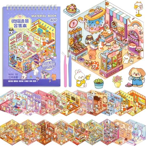 ASTARON 20Sets DIY 3D Sticker Scene Book, Make Your Own Shop House Room by ASTARON