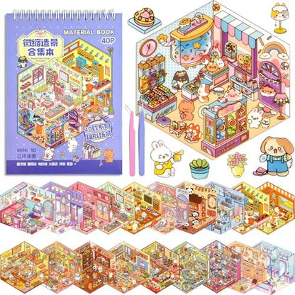 ASTARON 20Sets DIY 3D Sticker Scene Book, Make Your Own Shop House Room by ASTARON