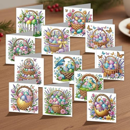 jinglinhh 12pcs Easter Egg Basket Diamond Art Painting Greeting Cards with Envelopes, DIY Card Making Kits for Adults, Diamond Art Christmas Cards for Birthday Holiday Postcards Craft Gifts - Image 7