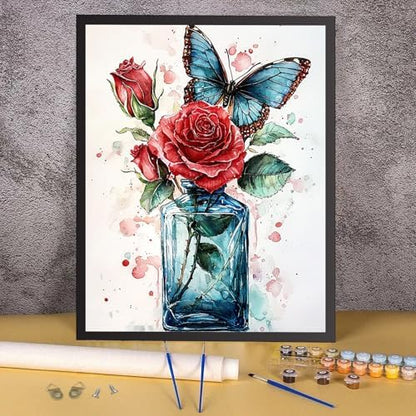 RICUVED Flowers Paint by Numbers for Adults, Butterfly Paint by Numbers Kit for Adults Beginners, Bottle DIY Acrylic Oil Painting on Canvas Easy for Gift Home Wall Decor 16x20 Inch - Image 2