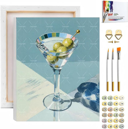 Sceorixa Drink Paint By Numbers Kit for Adults - DIY Martini Glass Olives Painting On Canvas, Acrylic Paint Set, Suitable for Beginners, Bar Decor Art for Home Decoration Or Gifts(16X20IN Framed) by Unknown