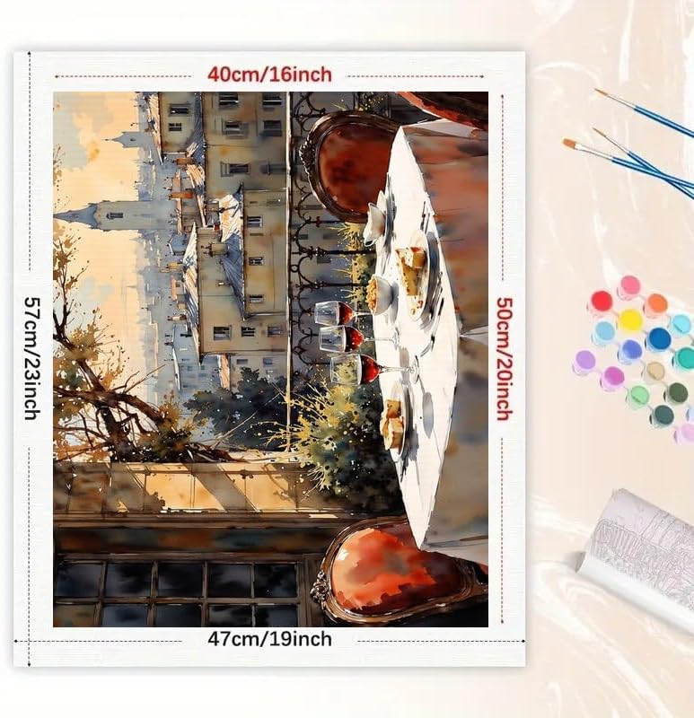 City Balcony Paint by Numbers Kit for Adults - DIY Wine and Food Scene Over Rooftops Painting on Canvas 16x20 Inches, Acrylic Paint Set, Suitable for Beginners, Art for Home Decoration/Gifts - Image 2
