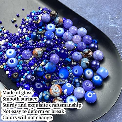 Assorted Glass Resin Beads Multi Size Colors Smooth Cracked Gravel Millet Spacer Beads for Bracelets Necklace Earring DIY Jewelry Making Craft (Deep Blue Series) - Image 4
