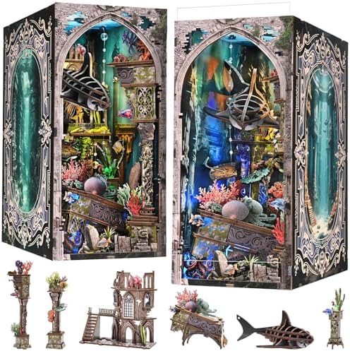 fifijoy Book Nook Kit - DIY Miniature Dollhouse Kit for Adults and Teens, 3D Wooden Puzzle Bookend with LED Light, Creative Bookshelf Decor Gifts for Family and Friends (Lost City of Atlantis) by fifijoy