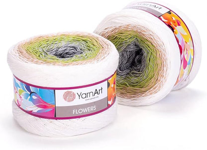 2 Skein/Pack Yarnart Flowers Gradient Yarn, Each Ball 8.8 Oz (250gr) / 1094 Yards (1000m), 55% Cotton 45% Acrylic, Superfine Fingering Weight for Knitting and Crochet, 274 - White Gray