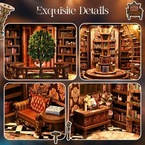 Book Nook Kit, 3D Wooden Puzzles for Adults, DIY Miniature House Kit for Adults, Booknook with LED Light, Gifts for Family, Friends and Book Lovers, Bookshelf Decor(Wisdom Rings) - Image 5