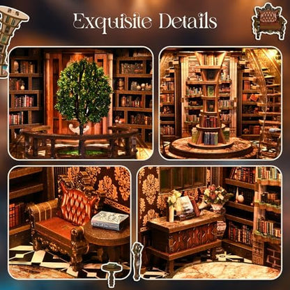 Book Nook Kit, 3D Wooden Puzzles for Adults, DIY Miniature House Kit for Adults, Booknook with LED Light, Gifts for Family, Friends and Book Lovers, Bookshelf Decor(Wisdom Rings) - Image 5