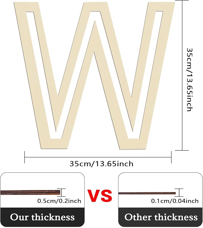 Large Wooden Letters 14 inch for Wall Decor Crafts Big Wood Letter W 1/5 Inch Thick Unfinished Alphabet Cutouts Paintable Letters for DIY Wreath Home Party Wedding Baby Nursery Decorations (W)