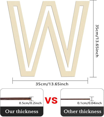 Large Wooden Letters 14 inch for Wall Decor Crafts Big Wood Letter W 1/5 Inch Thick Unfinished Alphabet Cutouts Paintable Letters for DIY Wreath Home Party Wedding Baby Nursery Decorations (W)