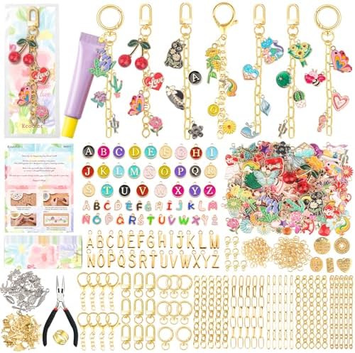 Ecoofor 613 PCS Charms Lip Gloss Keychain Making Kit, Bag Charm Kit with 178 Charms, 25 Keychain Clips & Extender Chains, Jewelry Pliers, Gift Bags & DIY Keychain Craft Supplies by Ecoofor