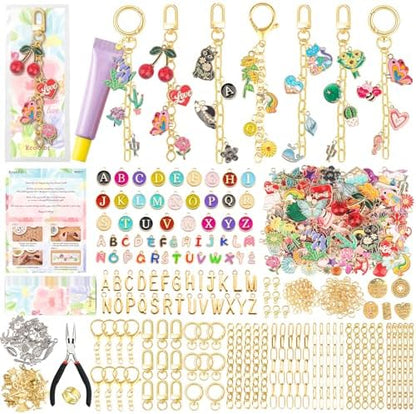 Ecoofor 613 PCS Charms Lip Gloss Keychain Making Kit, Bag Charm Kit with 178 Charms, 25 Keychain Clips & Extender Chains, Jewelry Pliers, Gift Bags & DIY Keychain Craft Supplies by Ecoofor
