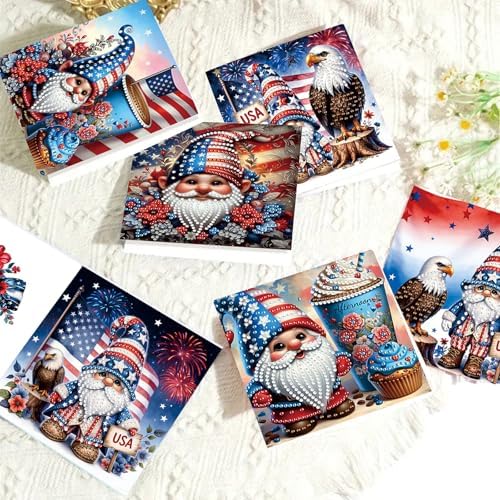 FRANDEK 6pcs Flag Gnome DIY Diamond Art Painting Greeting Cards for Adults - Image 2