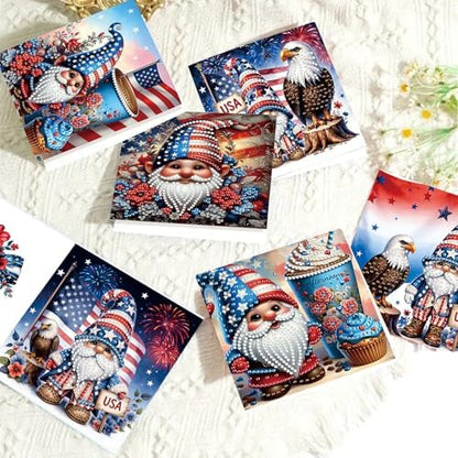 FRANDEK 6pcs Flag Gnome DIY Diamond Art Painting Greeting Cards for Adults - Image 2