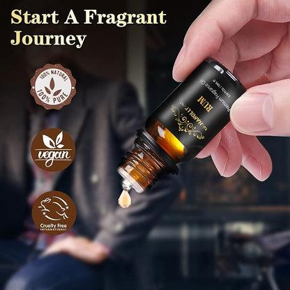 Essential Oils Set, Men Scents Fragrance Oil Aromatherapy Essential Oils Kit for Diffuser (6x10ML) - Sandalwood, Cedar, Leather, Sweet Tobacco, Rum, Cologne Aromatherapy Oils Gift for Men