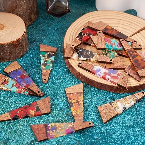FASHEWELRY 16Pcs Trapezoid Resin Wood Charms Wooden Earring Blanks Geometry Boho Earring Charms Gold Foil Wooden Earring Pieces for DIY Jewelry Making - Image 2