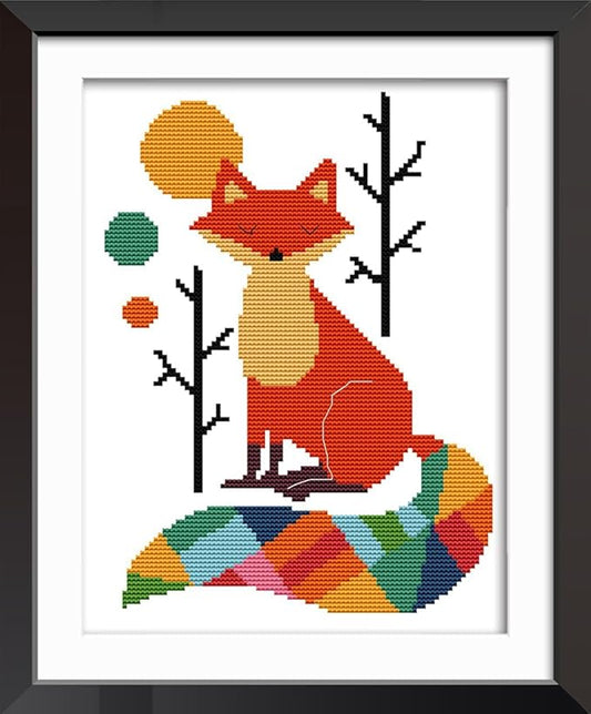 Funcrostitch Counted Cross Stitch Kits for Beginners,14ct Unprinted Pattern Embroidery Kit Dmc Cotton Threads Needleworks for Adults-Seven Color Fox 11"×15"