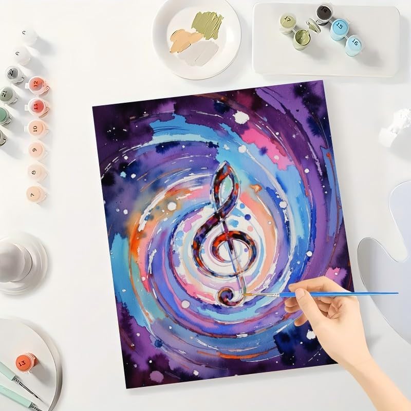 Cosmic Music Paint by Numbers Kit for Adults - DIY Swirling Galaxy with Treble Clef Symbol Painting on Canvas 12x16In, Framed Acrylic Paint Set, Suitable for Beginners, Art for Decoration or Gifts - Image 3